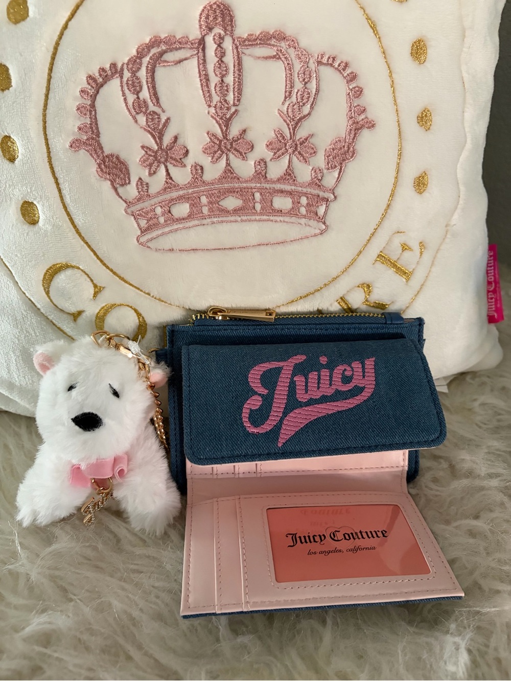 Juicy Couture Denim & Pink Wallet with Plush Charm!!!!